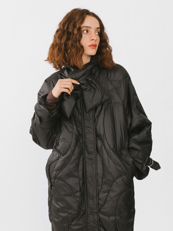 Cubic Long Duck Down Coat With Scarf White