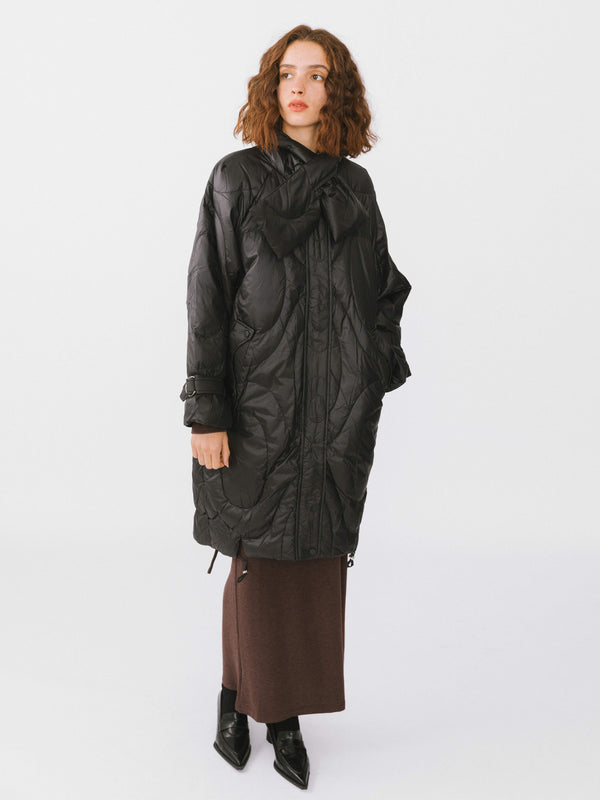 Cubic Long Duck Down Coat With Scarf White
