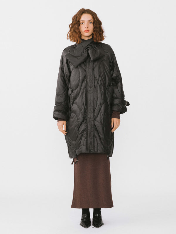 Cubic Long Duck Down Coat With Scarf White
