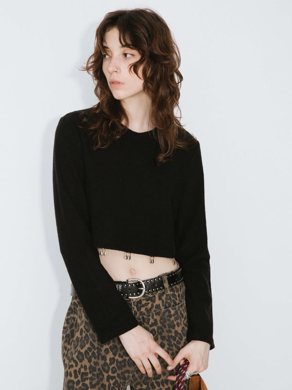 Cubic Long Sleeve Crop Top Black