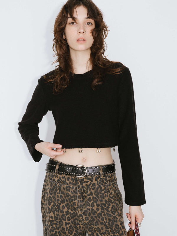 Cubic Long Sleeve Crop Top Black