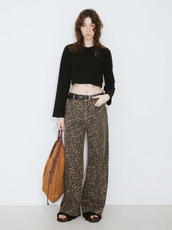 cubic Long Sleeve Crop Top Black