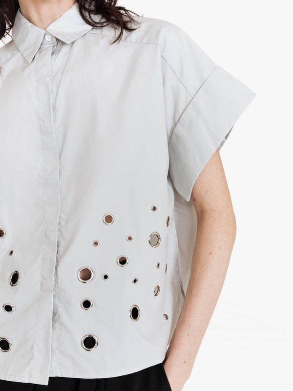 Cubic Loose Casual Hollow T-shirt Gray