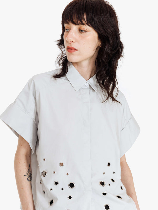 Cubic Loose Casual Hollow T-shirt Gray