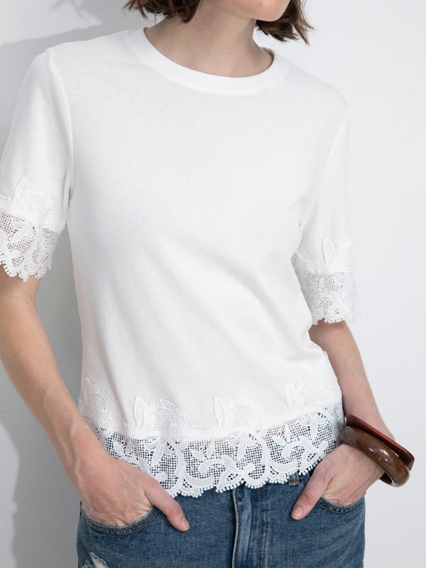 Cubic Loose Cotton T-Shirt With Lace Panels White