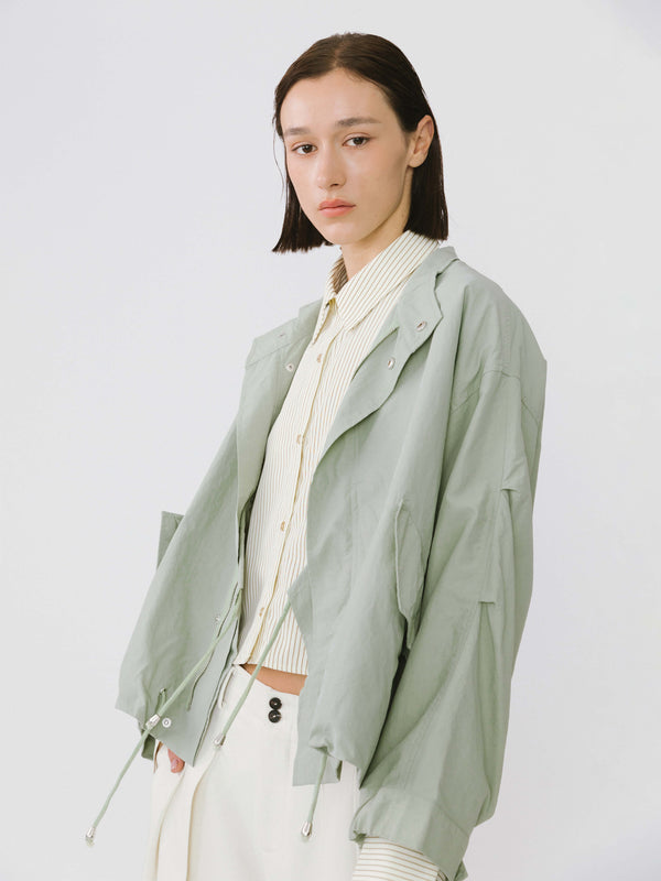 Cubic Loose-fitting Drawstring Short Jacket Beige