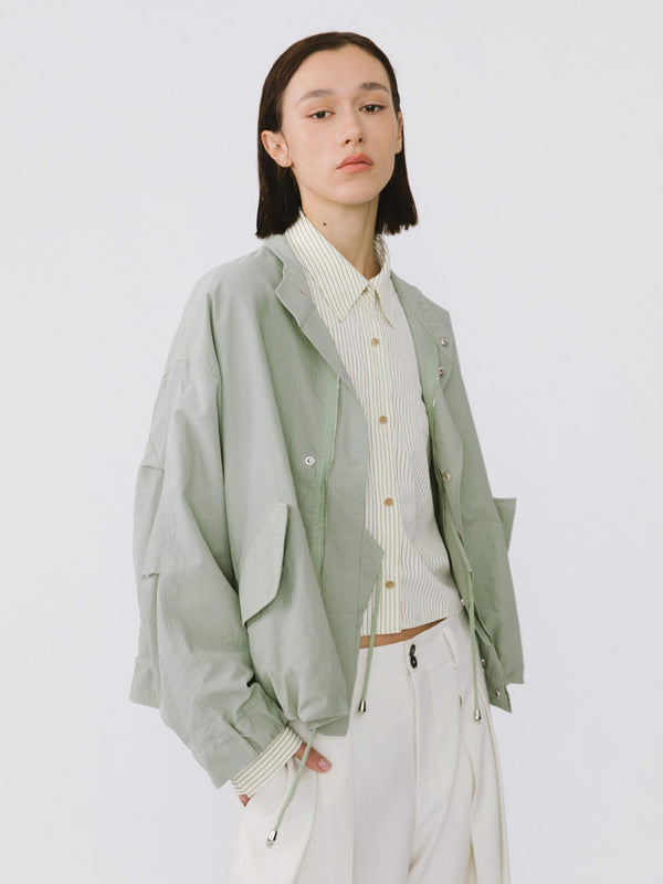 cubic Loose-fitting Drawstring Short Jacket Beige