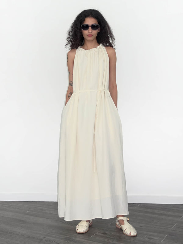 Cubic Loose Halterneck Sleeveless Dress White