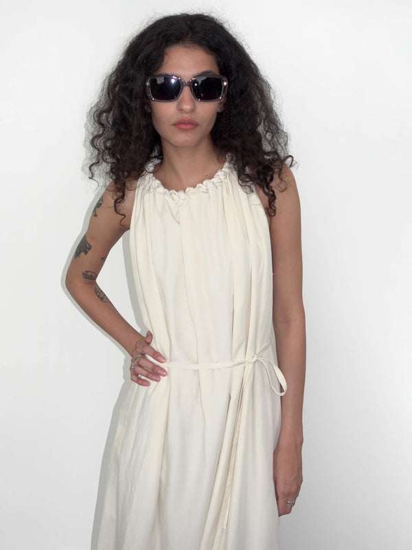 Cubic Loose Halterneck Sleeveless Dress White