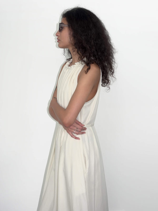 Cubic Loose Halterneck Sleeveless Dress White