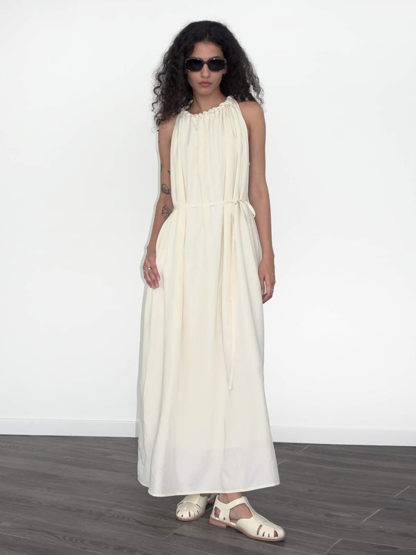 cubic Loose Halterneck Sleeveless Dress White