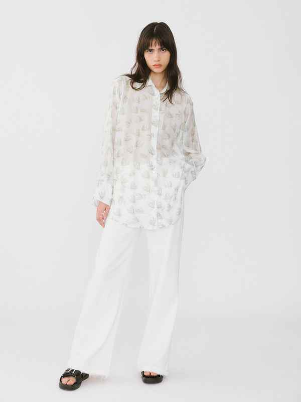 Cubic Loose Printed Sheer Shirt Light Green