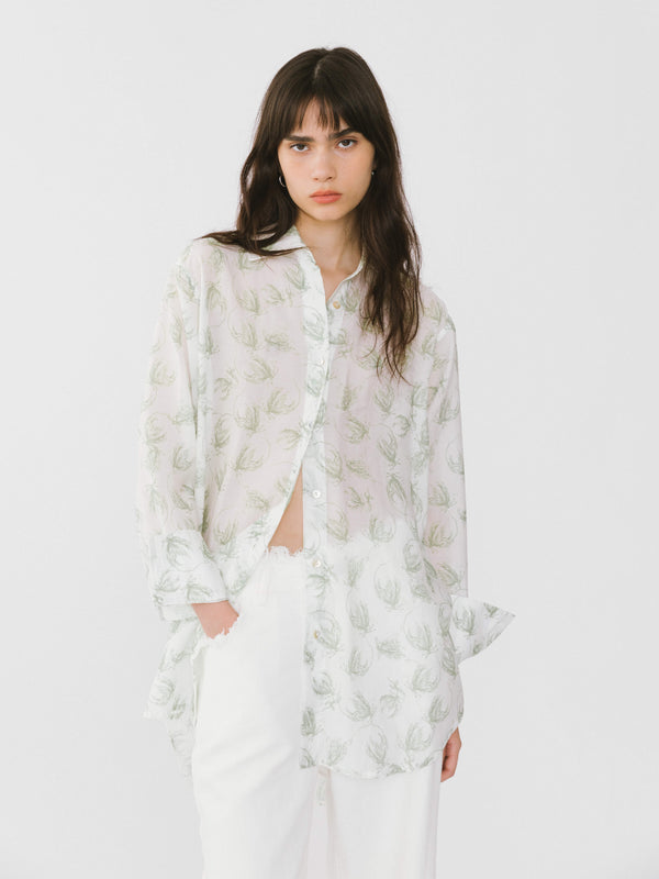 Cubic Loose Printed Sheer Shirt Light Green