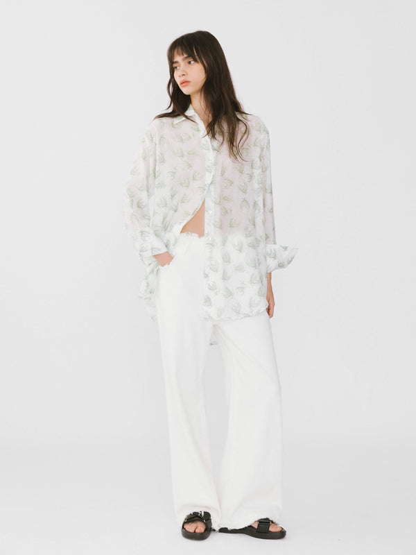 Cubic Loose Printed Sheer Shirt Light Green