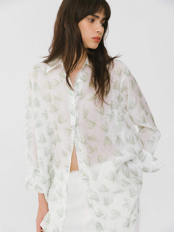 cubic Loose Printed Sheer Shirt Light Green