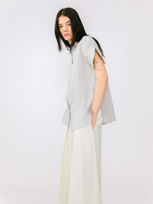Cubic Loose Shirt With Pleated Short Sleeves White