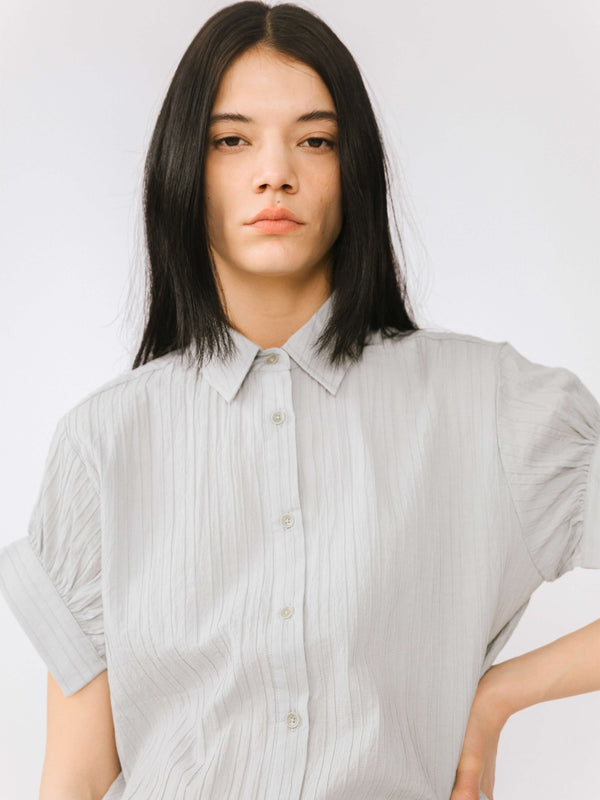 Cubic Loose Shirt With Pleated Short Sleeves White