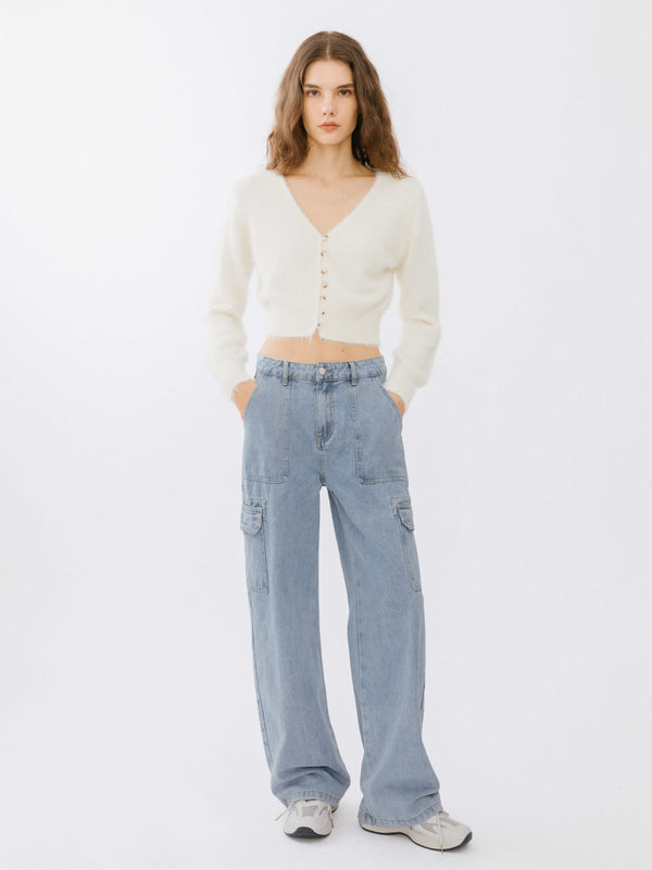 Cubic Low Waist Cargo Jeans Light Blue