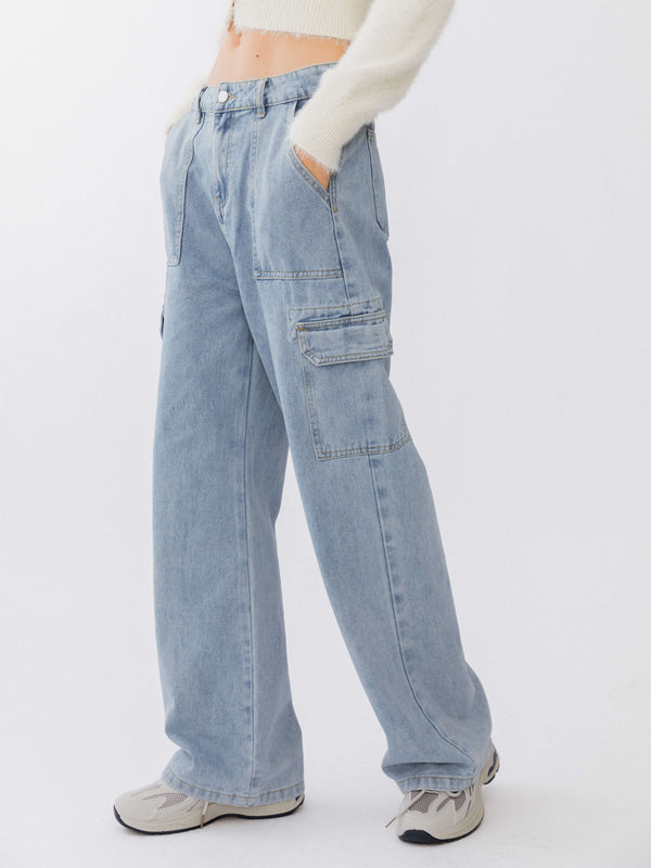 Cubic Low Waist Cargo Jeans Light Blue