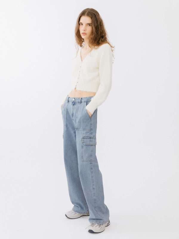 Cubic Low Waist Cargo Jeans Light Blue