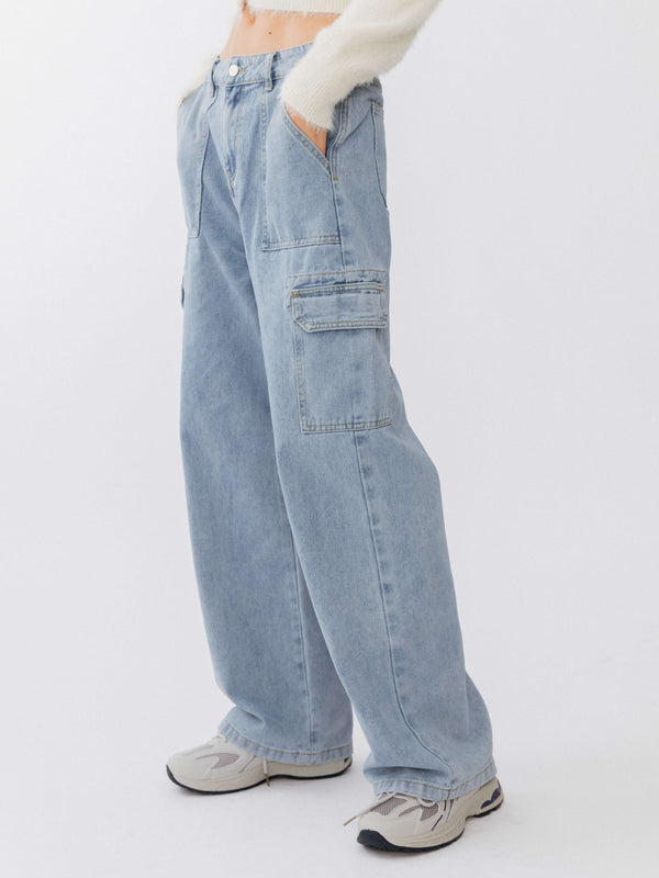 cubic Low Waist Cargo Jeans light Blue