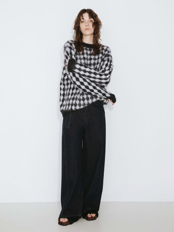 Cubic Lozenge Jacquard Long Knit Sweater Black