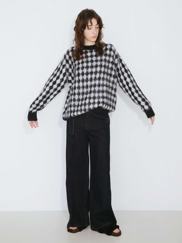 Cubic Lozenge Jacquard Long Knit Sweater Black