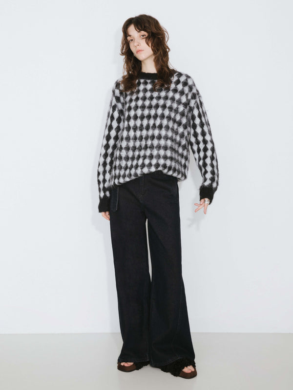 cubic Lozenge Jacquard Long Knit Sweater Black