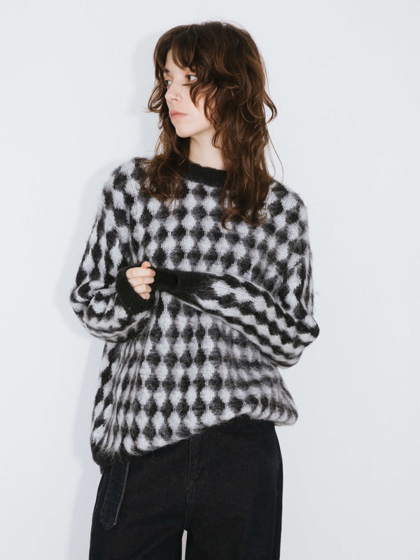 Cubic Lozenge Jacquard Long Knit Sweater Black