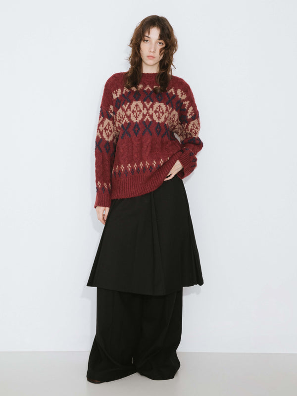 Cubic Mock Neck Boxy Knit Sweater DarkRed