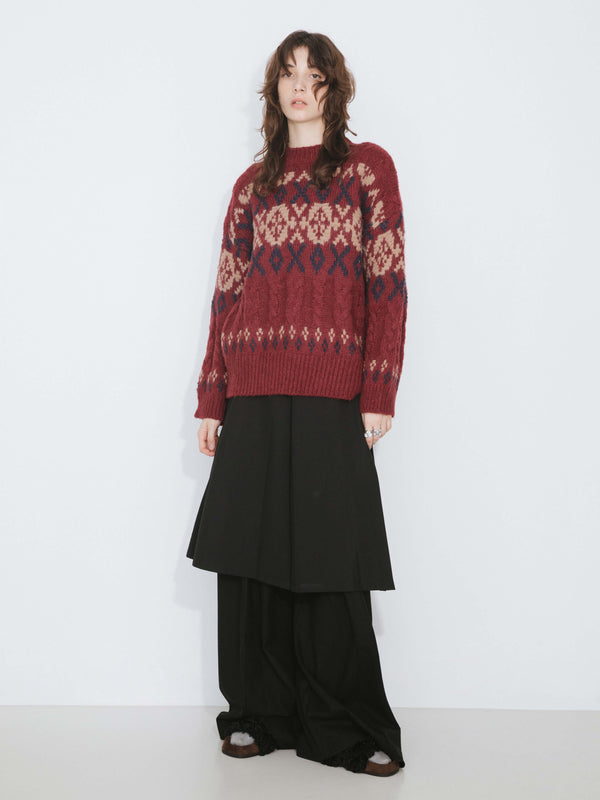 cubic Mock Neck Boxy Knit Sweater DarkRed