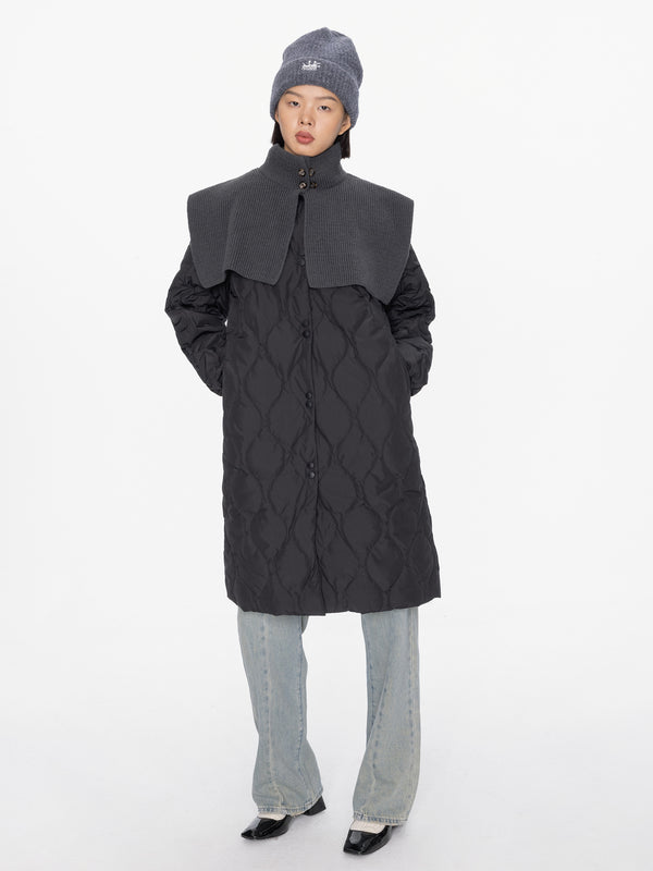 Cubic Mock Neck Long Puffer Coat Black