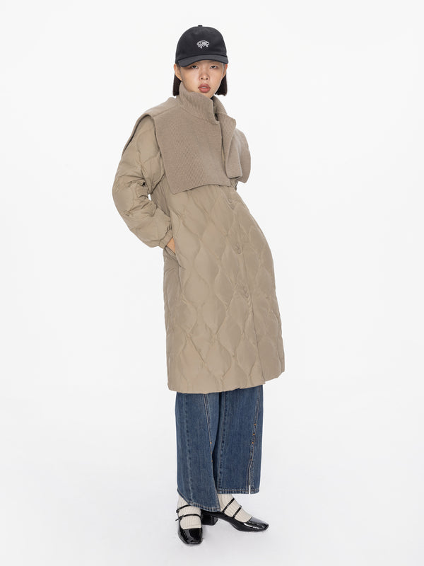 Cubic Mock Neck Long Puffer Coat Black