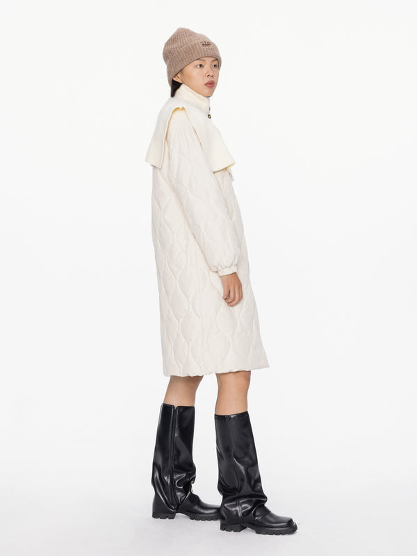 Cubic Mock Neck Long Puffer Coat Black