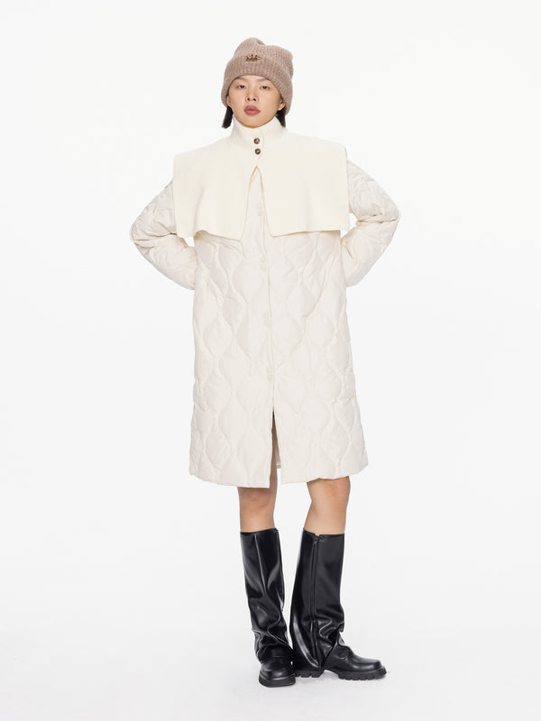 cubic Mock Neck Long Puffer Coat Black