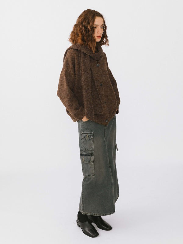 Cubic Multi Pocket Washed Demin Skirt Gray