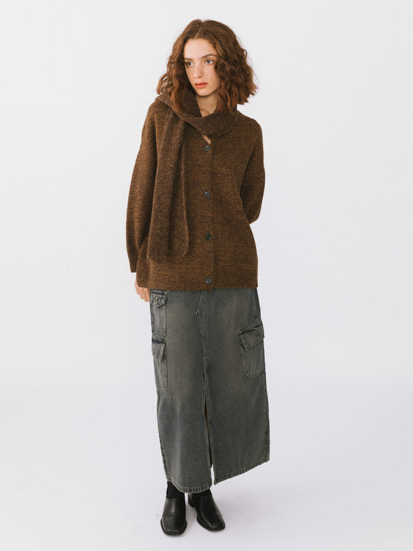 Cubic Multi Pocket Washed Demin Skirt Gray