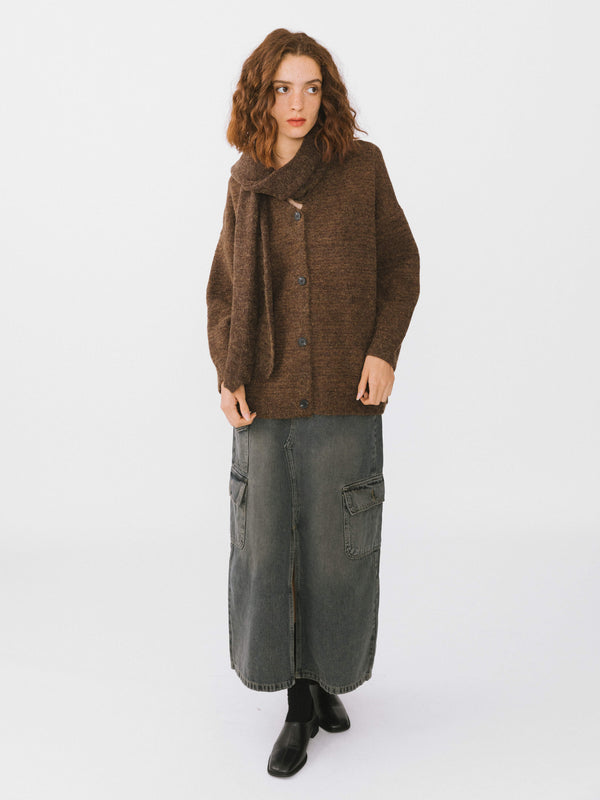 Cubic Multi Pocket Washed Demin Skirt Gray