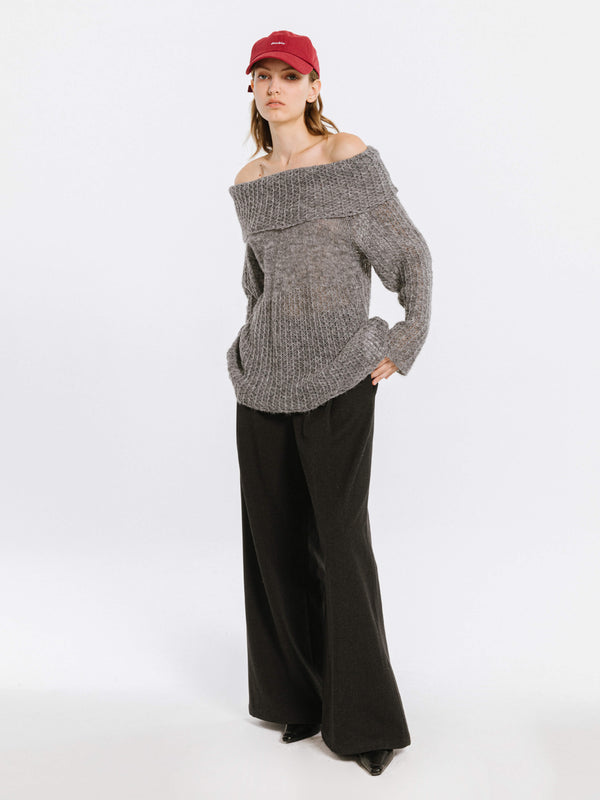 cubic Off-Shoulder Jumper with Wool Blend White