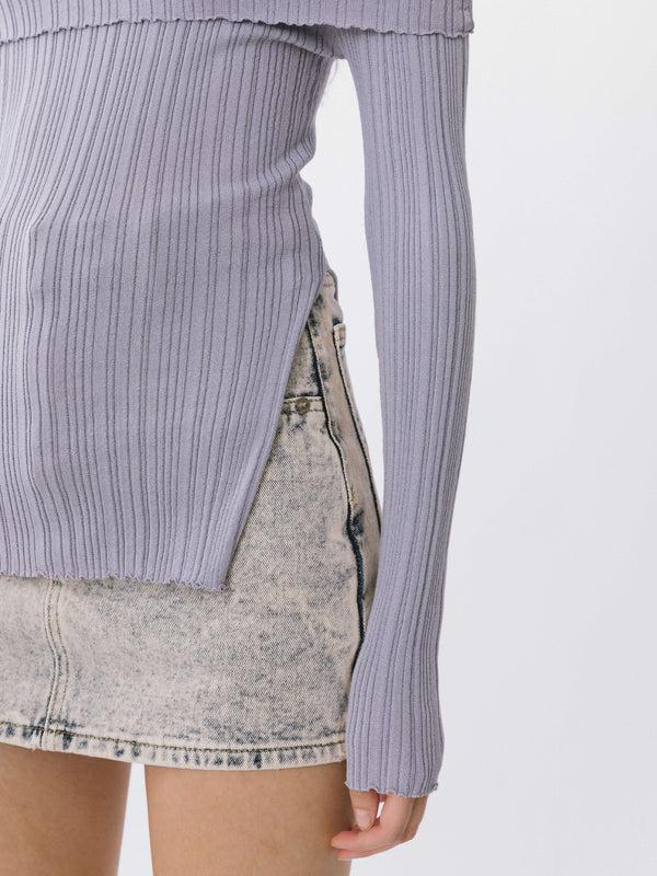 Cubic Off-Shoulder Long Sleeve Fitted Top Lavender