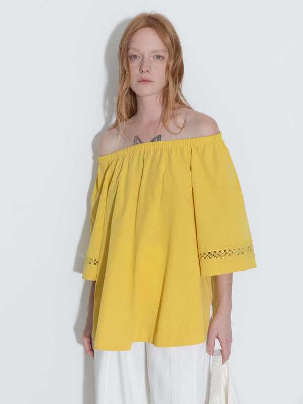 Cubic Off-Shoulder Short Sleeve Top White