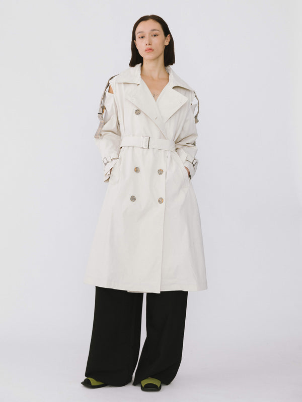 Cubic Off The Shoulder Trench Coat Beige
