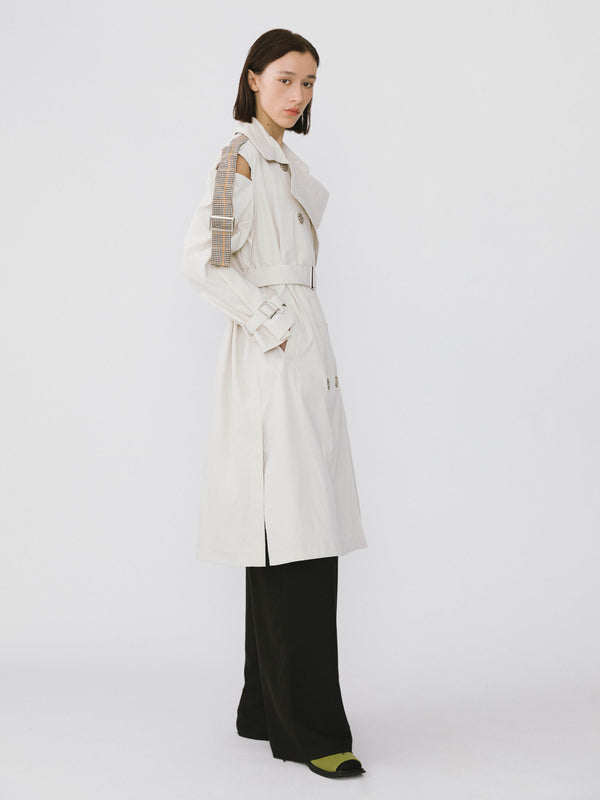 Cubic Off The Shoulder Trench Coat Beige