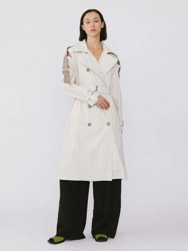cubic Off The Shoulder Trench Coat Beige