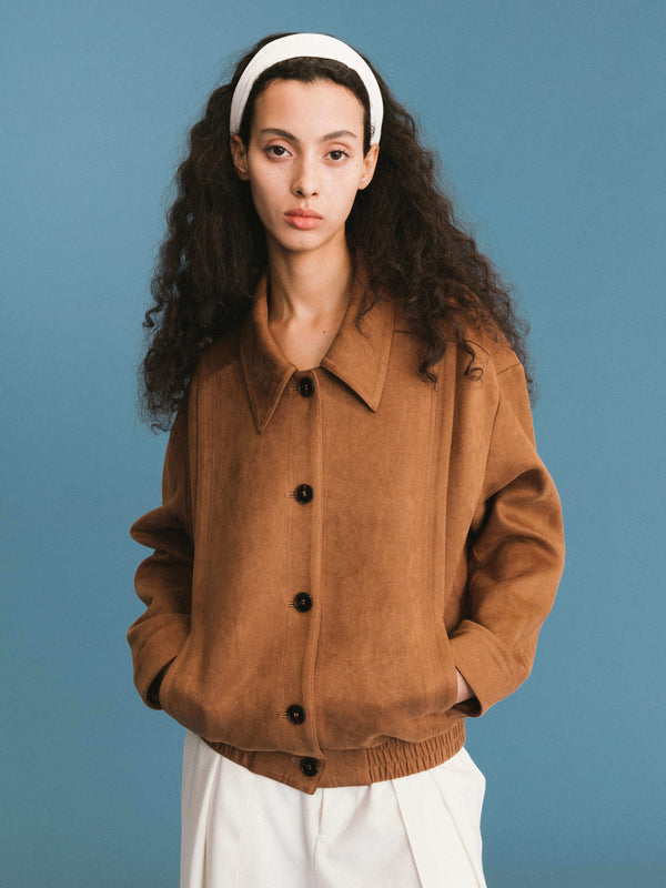 cubic ONE BY CUBIC Elastic Hem Suede Jacket Sienna