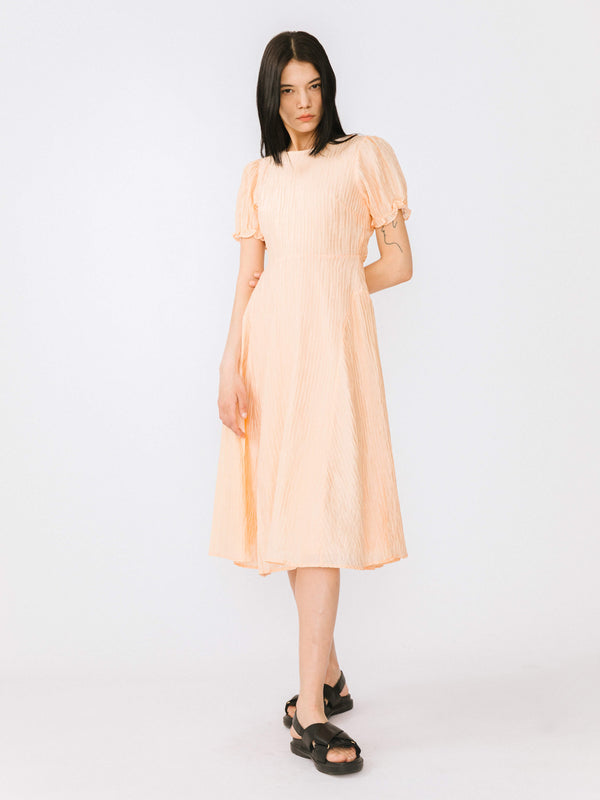 cubic Open Back Pleated Midi Dress Black