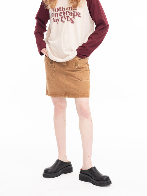 Cubic Orange Denim Mini Skirt Yellowish Brown