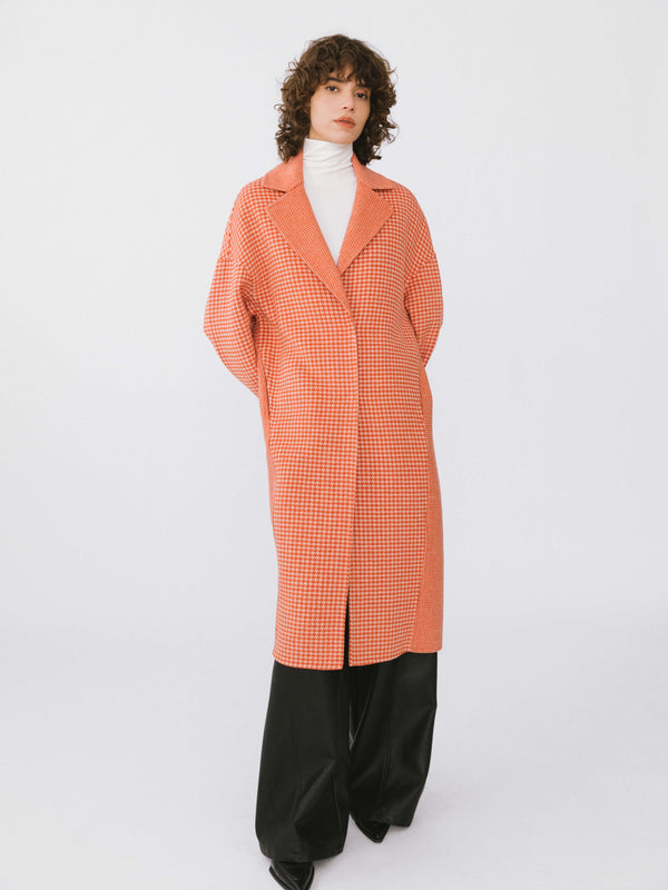 Cubic Orange Houndstooth Wool Coat Orange