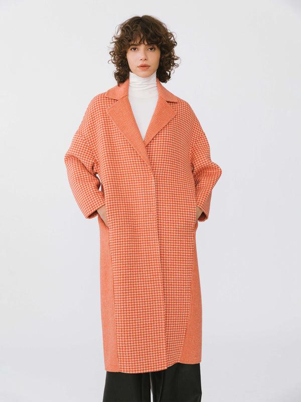 cubic Orange Houndstooth Wool Coat Orange