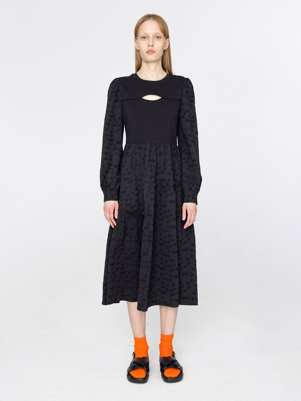 Cubic Oval Chest Cut Out Midi Dress Success Black